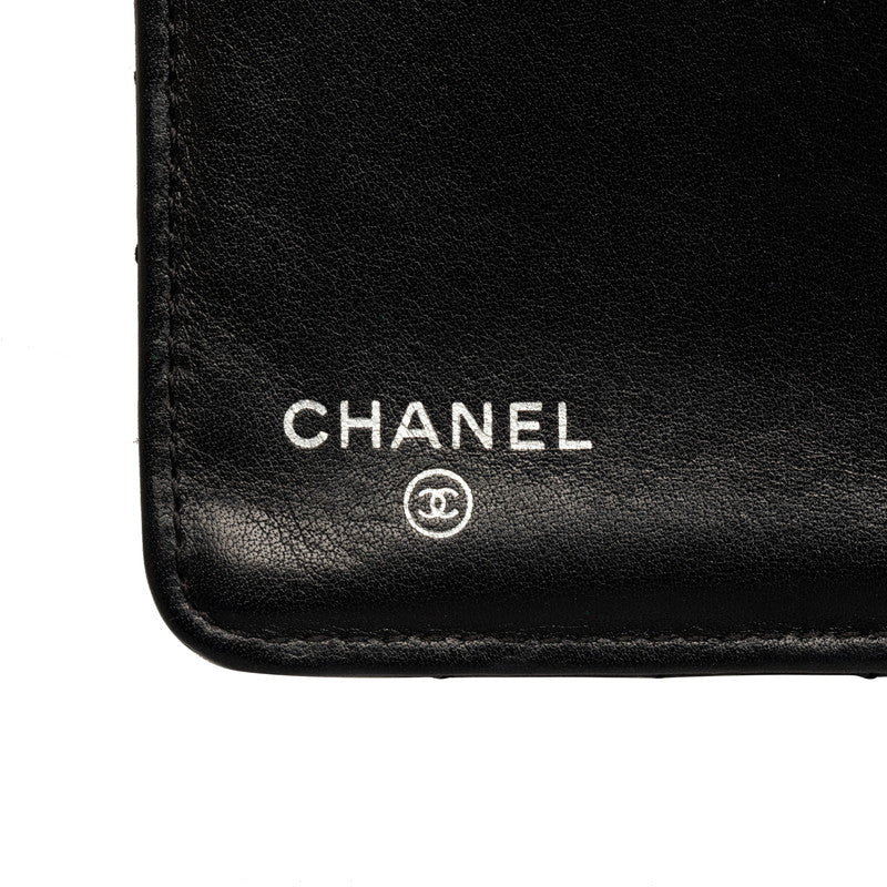 CHANEL Chevron Long Wallet Lambskin Black Silver