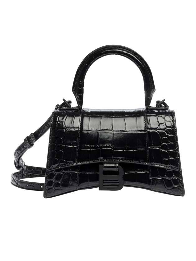 Luxury Balenciaga  Hourglass Crocodile Embossed Cross Bag Black