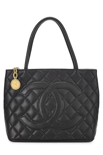 Chanel,  Black Quilted Caviar Medallion Tote, Black