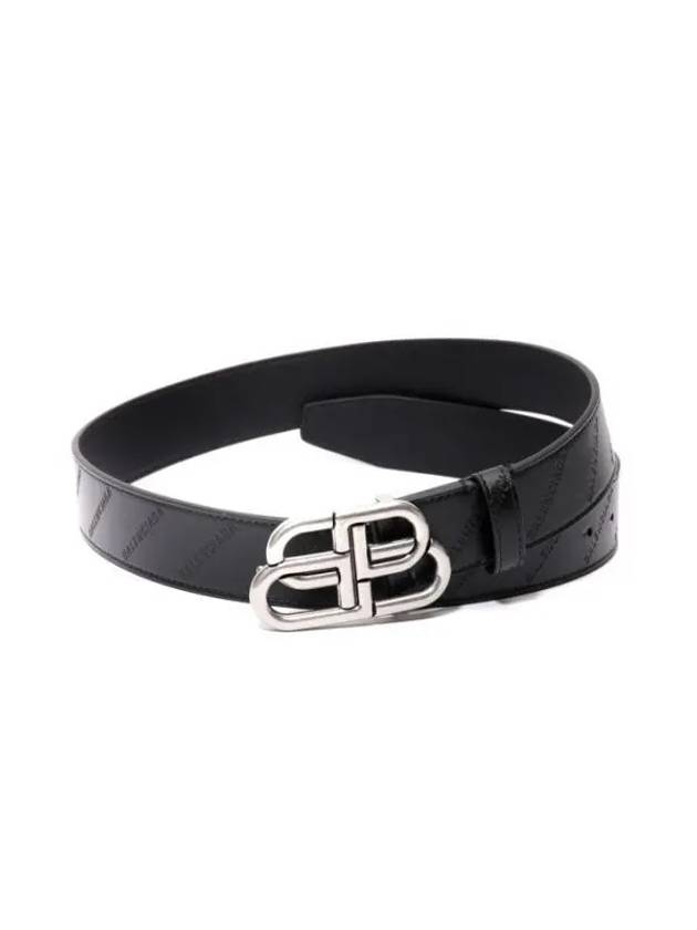 Luxury Balenciaga  BB Logo Leather Belt Black