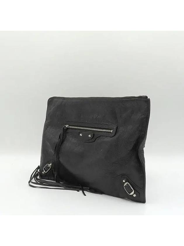 Luxury Balenciaga  362967 Black leather classic gold zip up decoration clutch bag