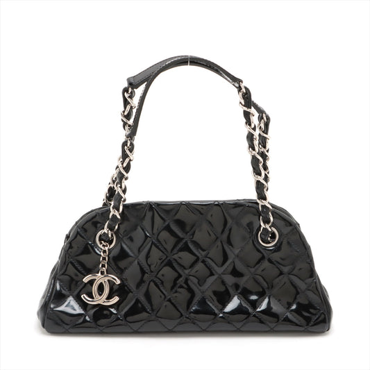 Chanel Mademoiselle Patent Leather Chain Shoulder Bag Black Silver G  14th