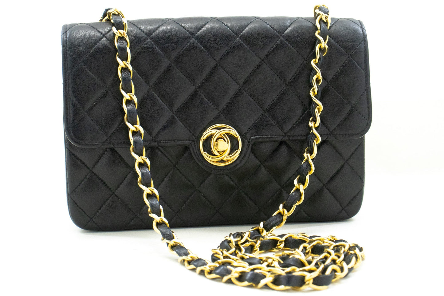 CHANEL Mini Small Chain Shoulder Bag Black Lambskin Quilted Flap