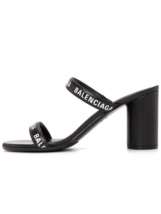 Luxury Balenciaga  WoMen's Leather Logo Round Sandal Heels Black
