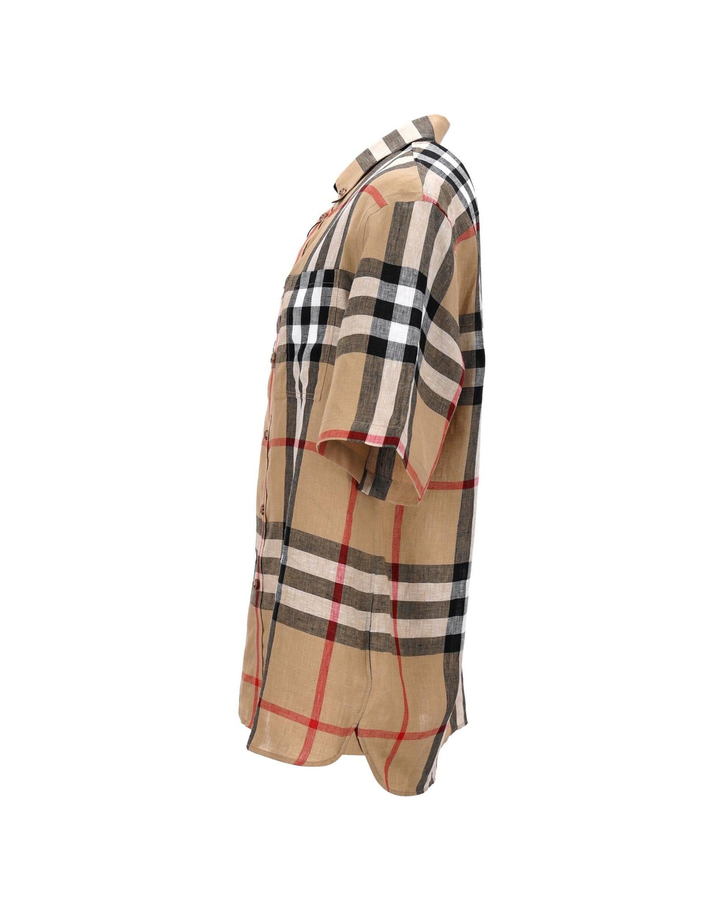 Burberry Short Sleeve Linen Shirt Check Pattern Men Brown | Beige T-Shirts
