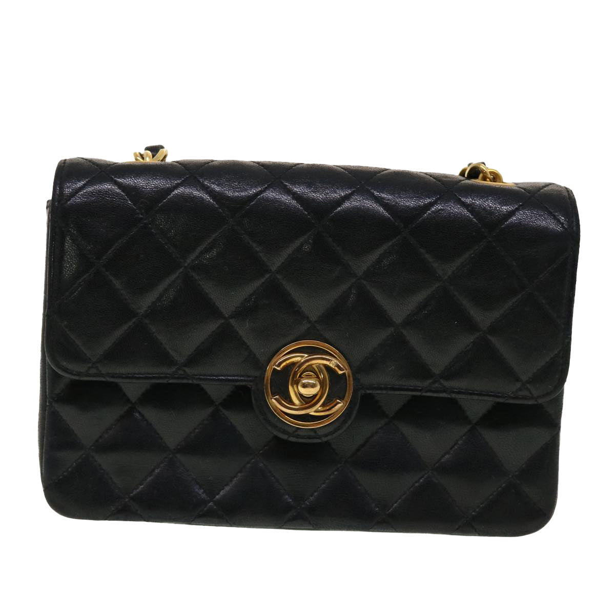 Top Quality Chanel Mini Matelasse Chain Shoulder Bag Lamb Skin Black CC Auth 42862A