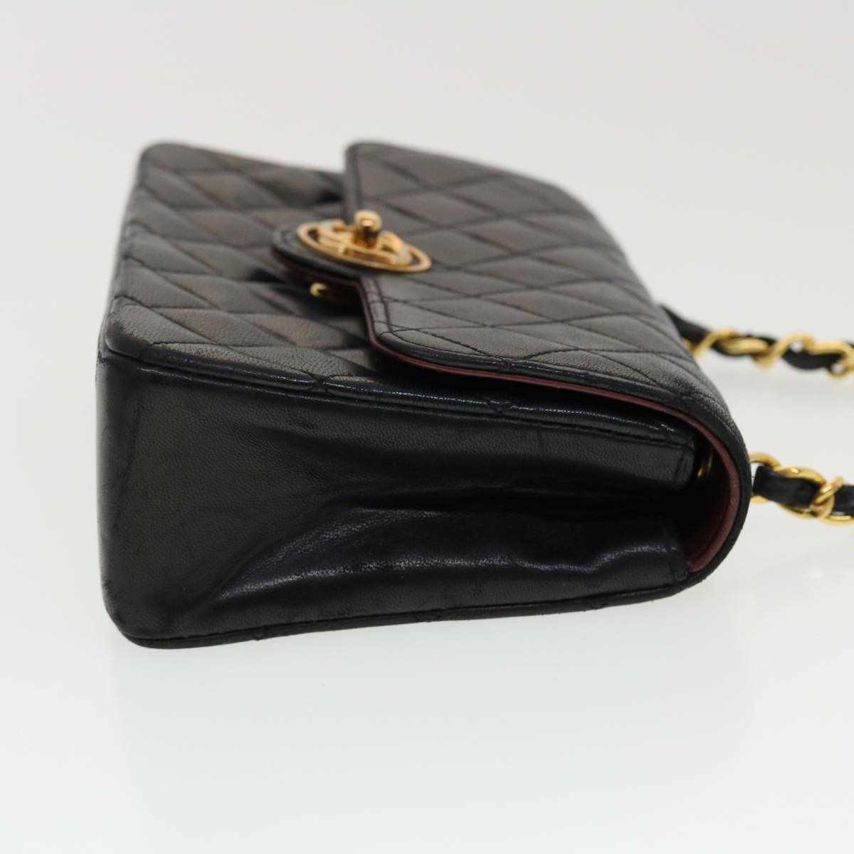 Top Quality Chanel Mini Matelasse Chain Shoulder Bag Lamb Skin Black CC Auth 42862A