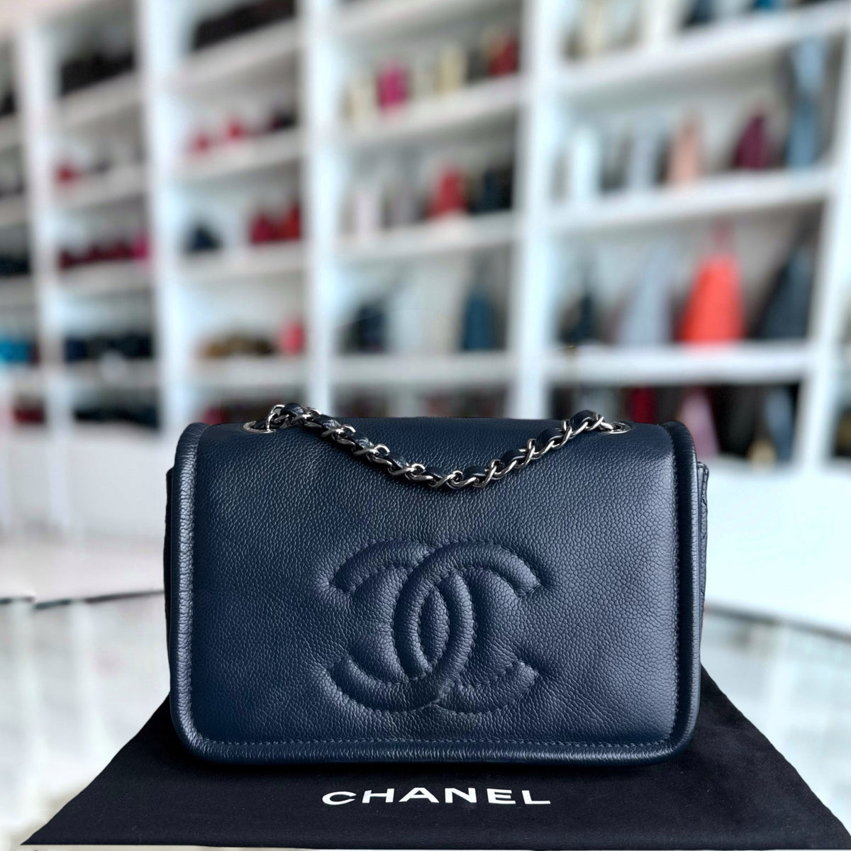 Chanel Seasonal Timeless CC Flap - Caviar 24CM Dark Blue Silver Hardware Series 15