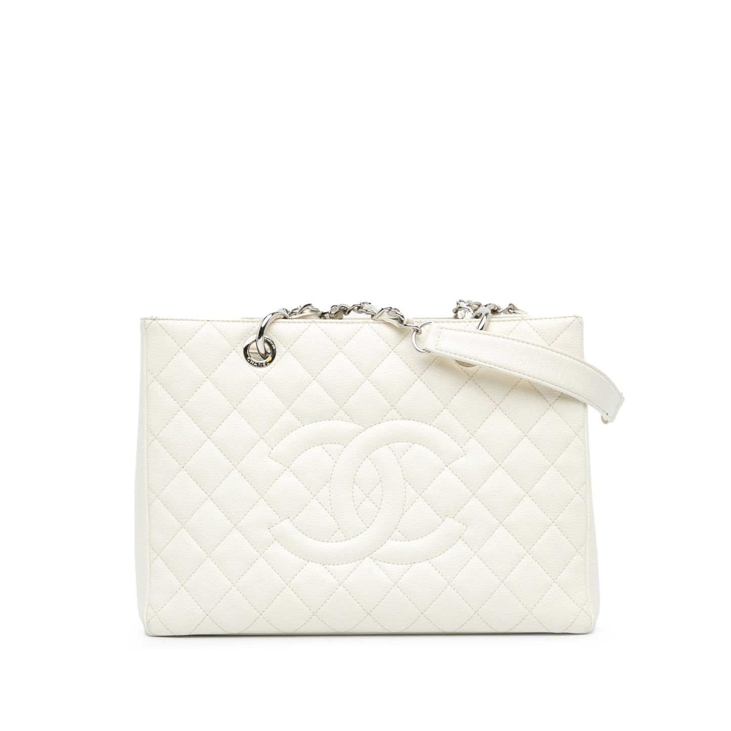 White Chanel Caviar Grand Shopping Tote