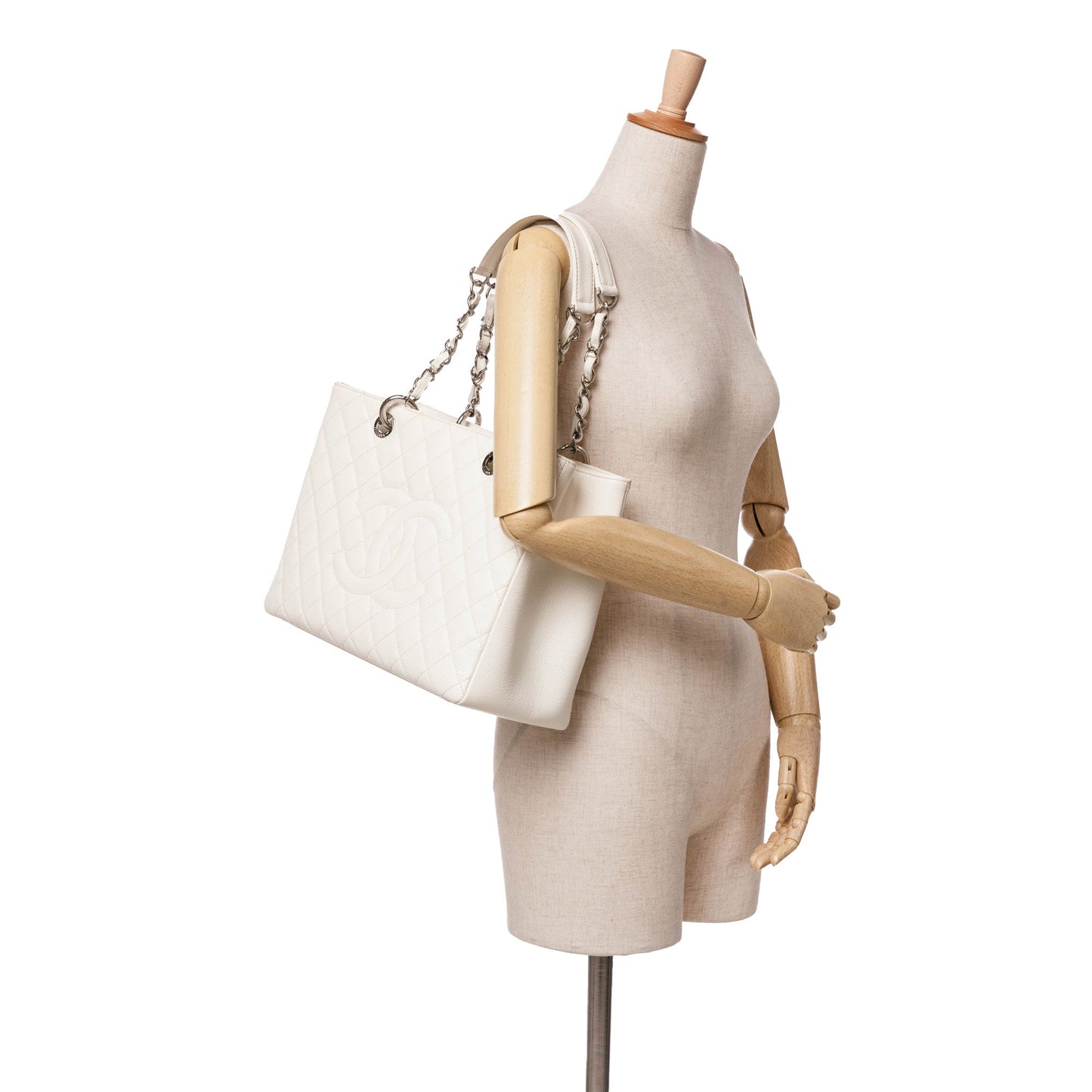 White Chanel Caviar Grand Shopping Tote