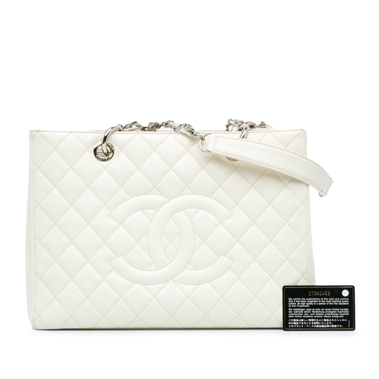 White Chanel Caviar Grand Shopping Tote