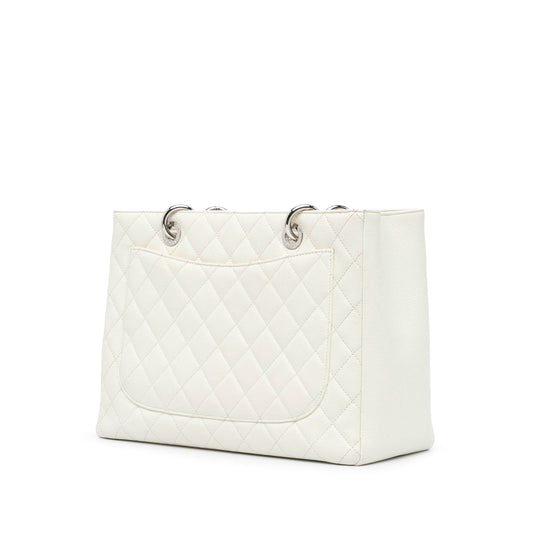 White Chanel Caviar Grand Shopping Tote
