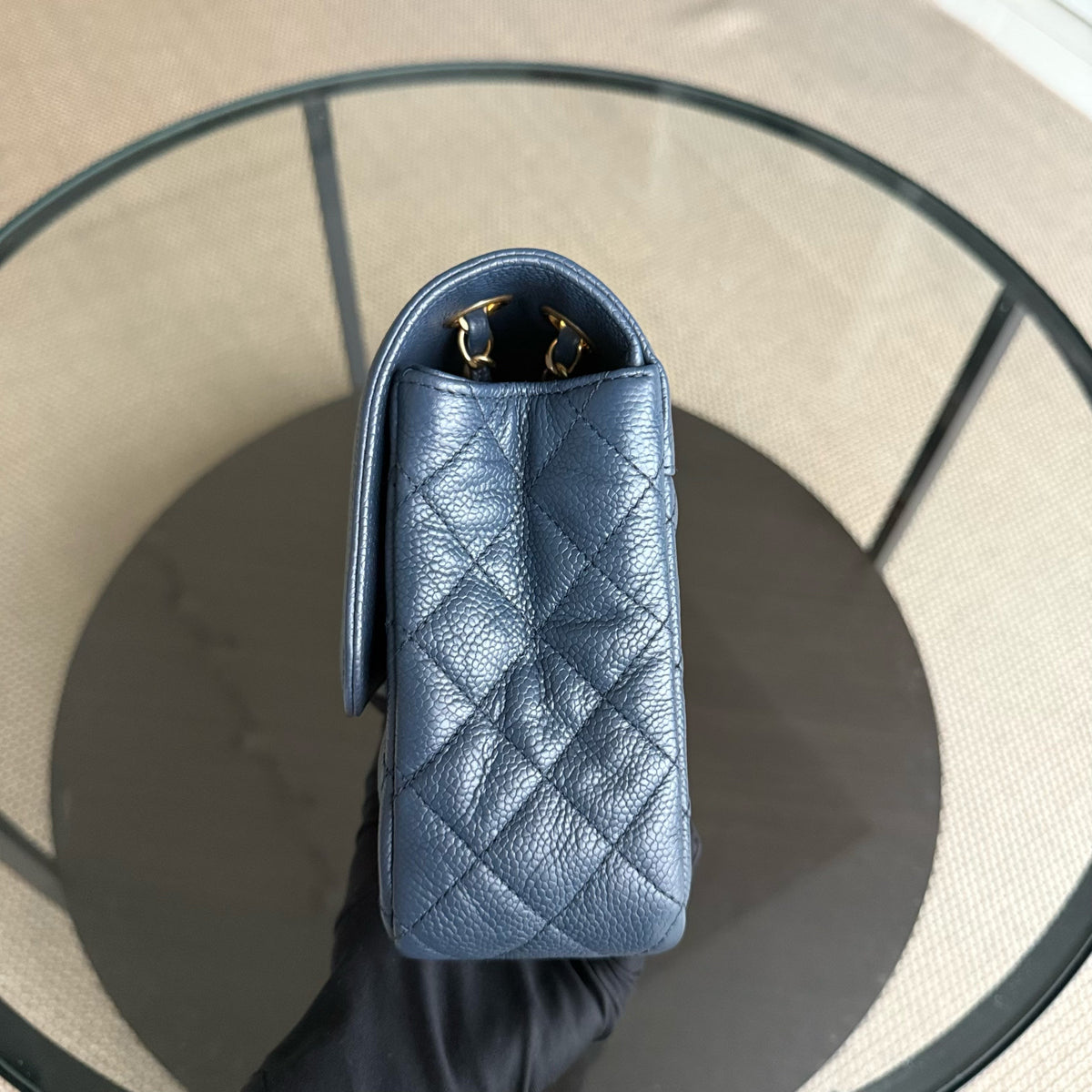 Chanel Seasonal Two-tone Flap - Caviar 27CM Quilted Grained Calfskin Blue Gold Hardware Series 21