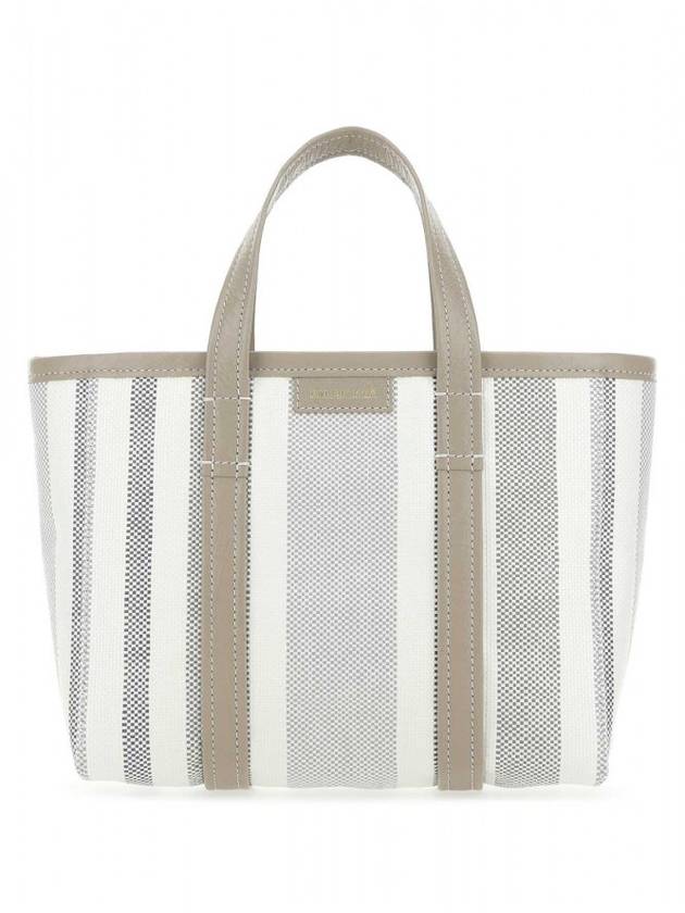 Luxury Balenciaga  Barbes East West Raffia Striped Shopper Tote Bag Grey