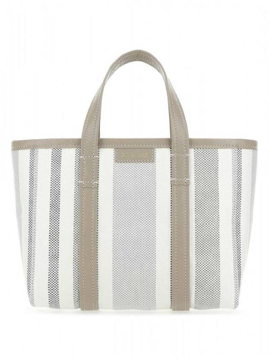 Luxury Balenciaga  Barbes East West Raffia Striped Shopper Tote Bag Grey