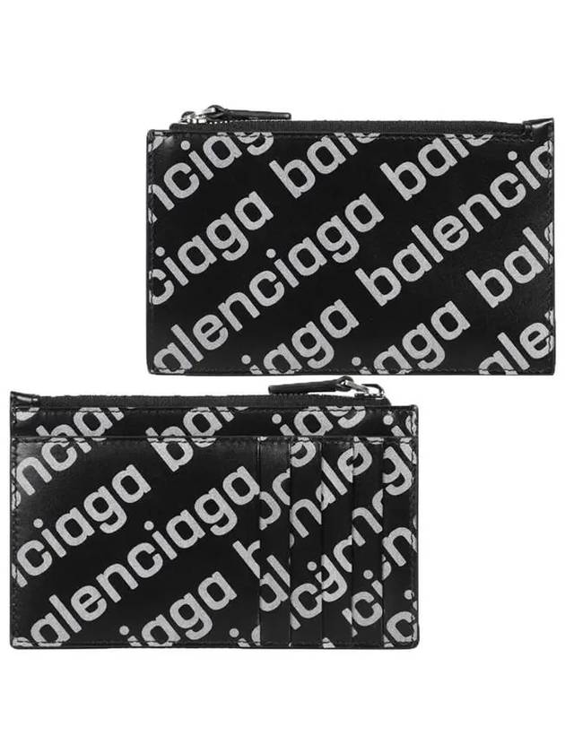 Luxury Balenciaga  All Over Logo Card Wallet Black