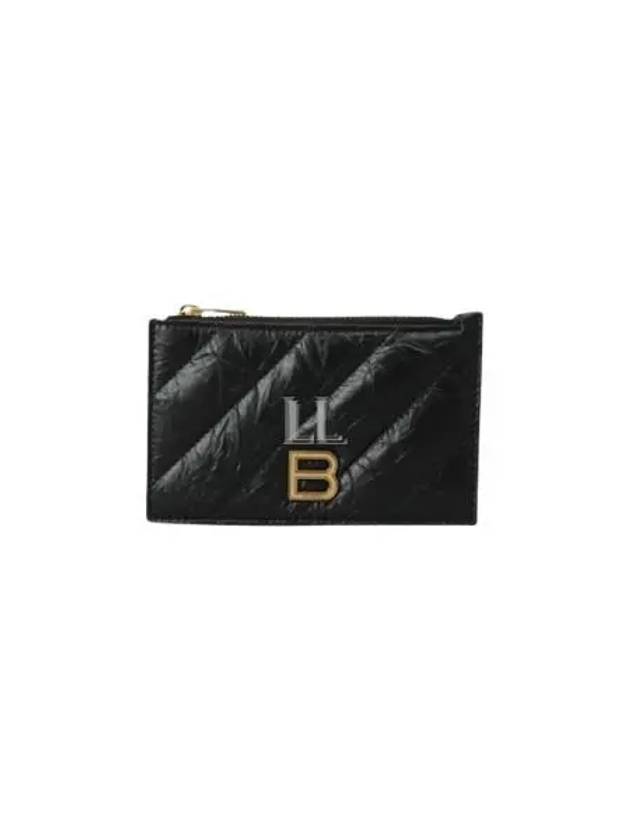 Luxury Balenciaga  Crush Quilted Leather Long Coin Card Wallet Black