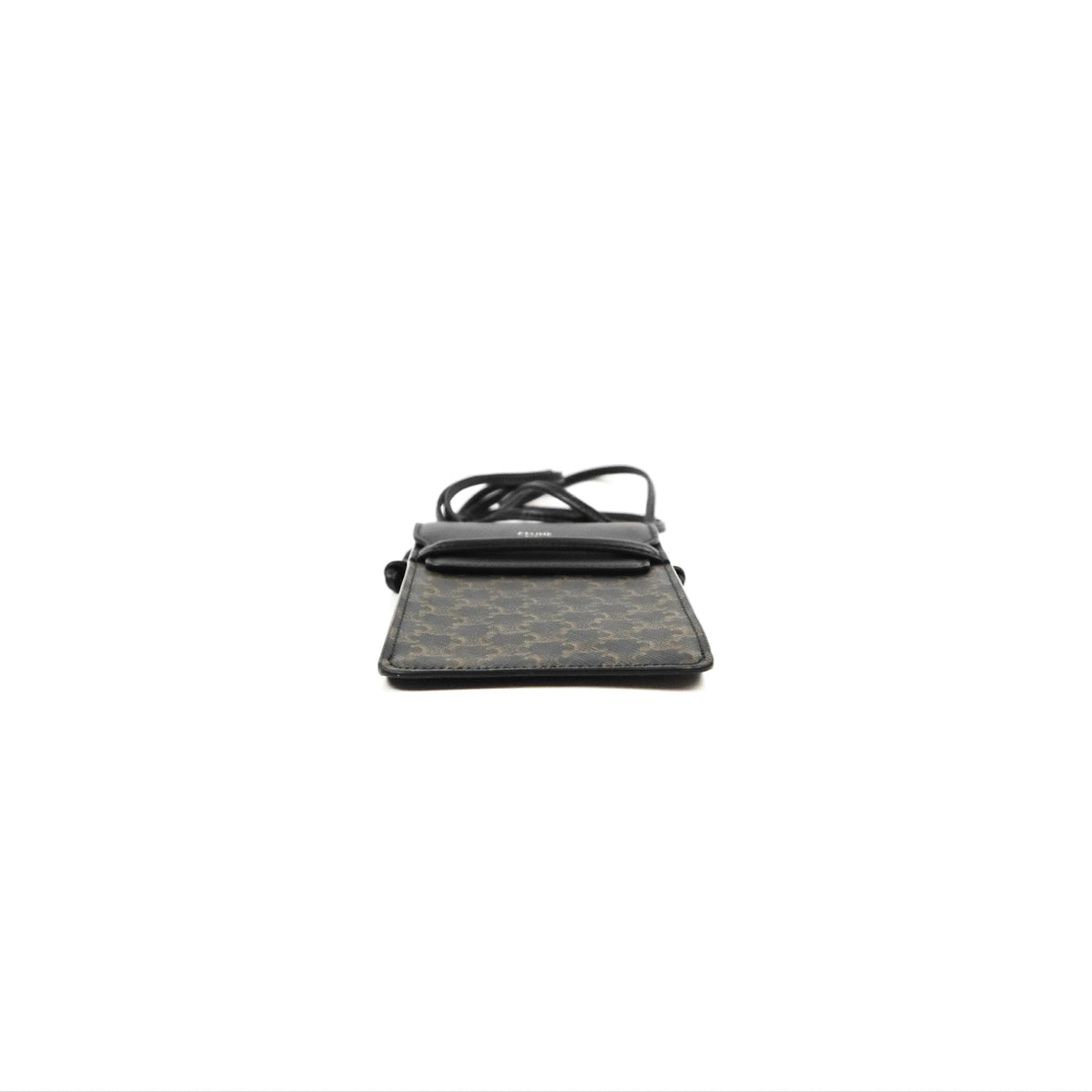 Celine Phone Pouch with Flap Black Triomphe Canvas Lambskin