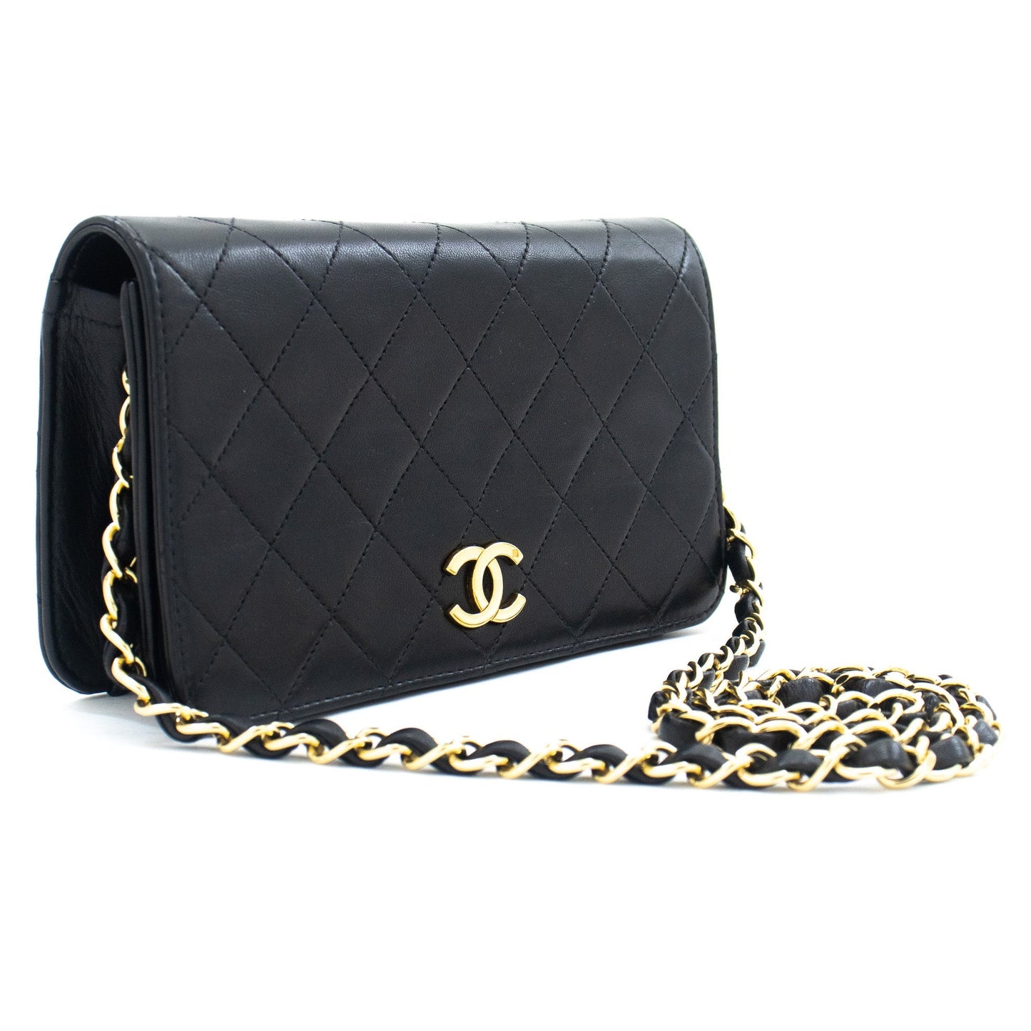 CHANEL Full Flap Chain Shoulder Bag Clutch Black Quilted Lambskin