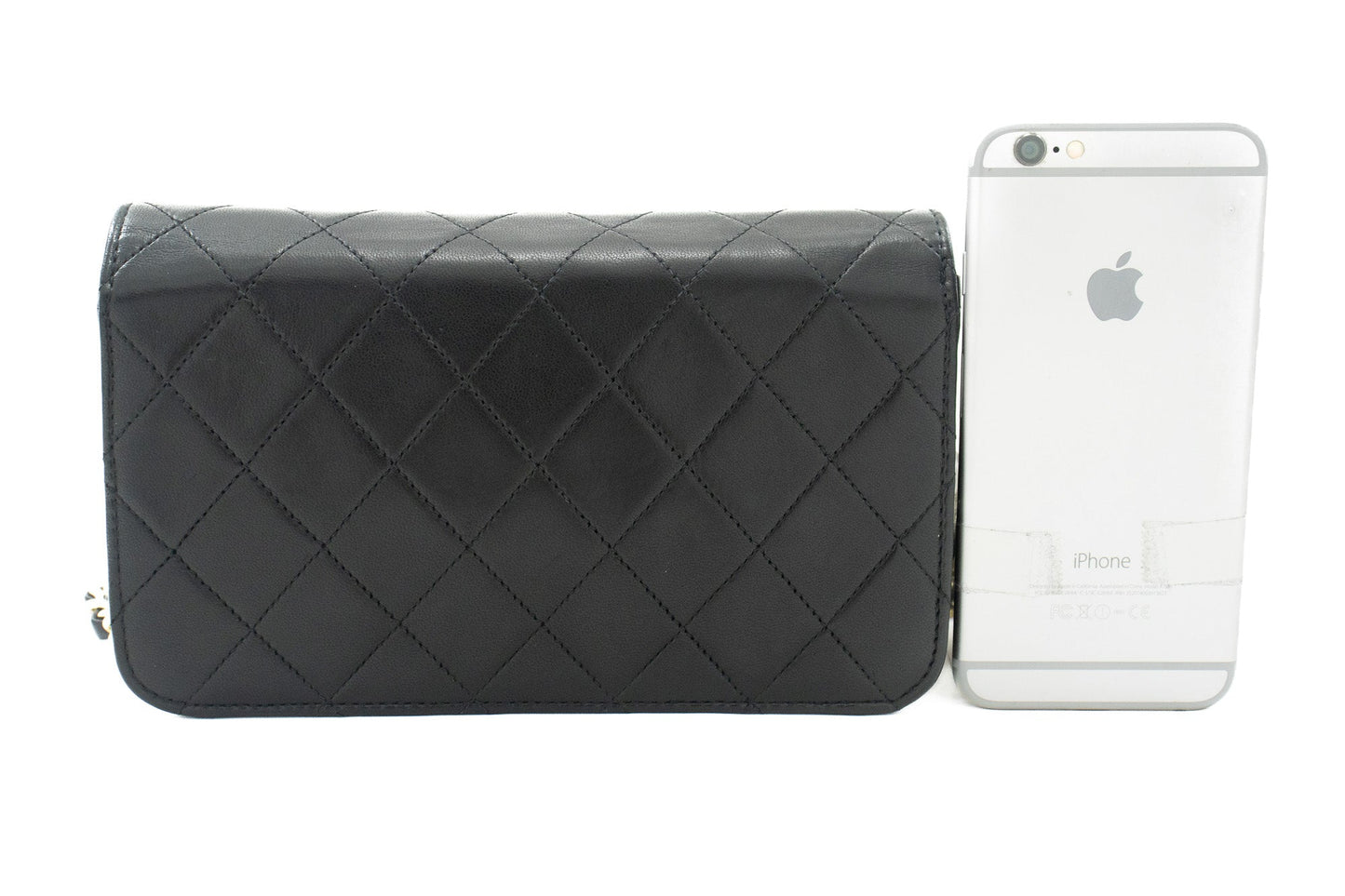 CHANEL Full Flap Chain Shoulder Bag Clutch Black Quilted Lambskin
