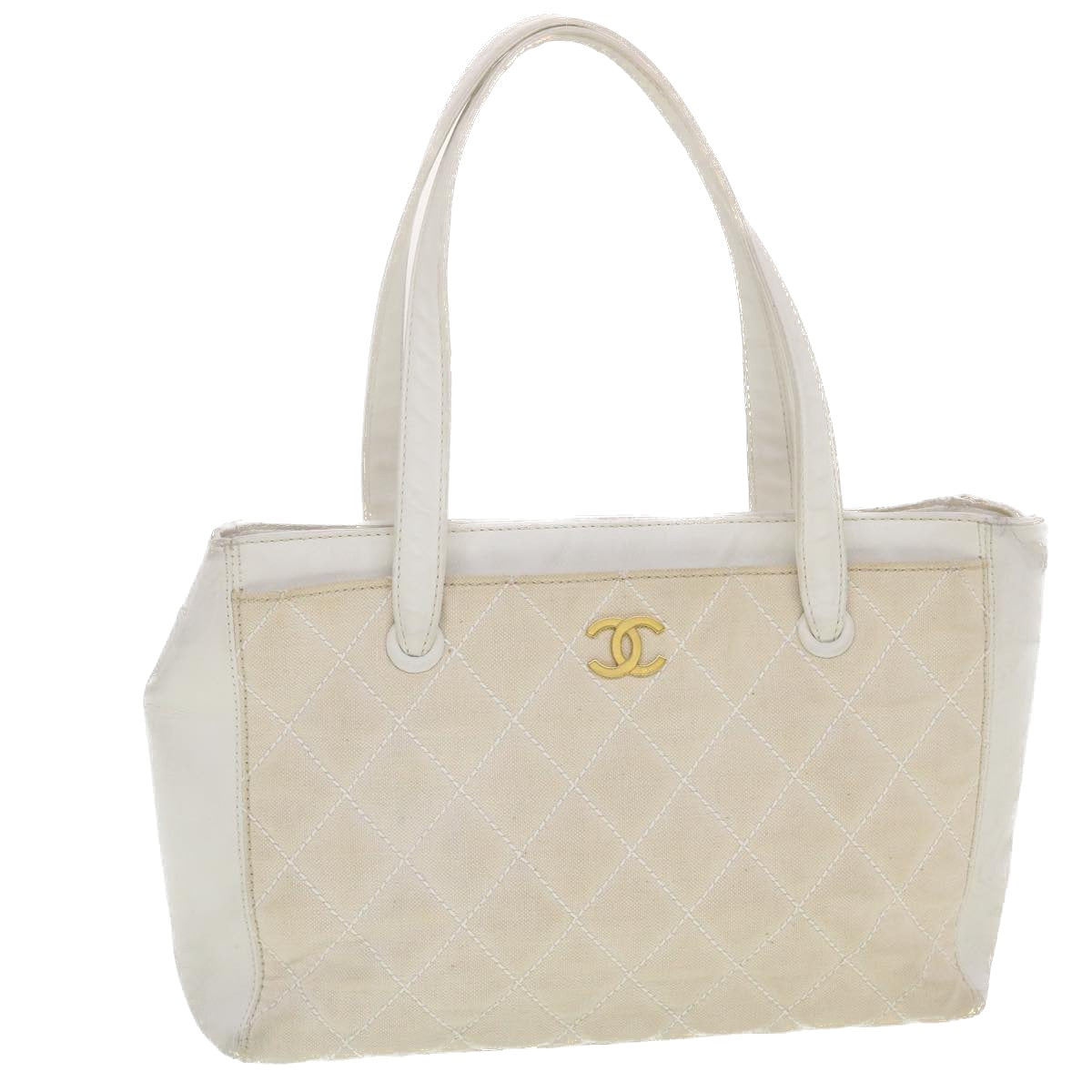 CHANEL Matelasse Wild Stitch Tote Bag Canvas Beige CC Auth 43309