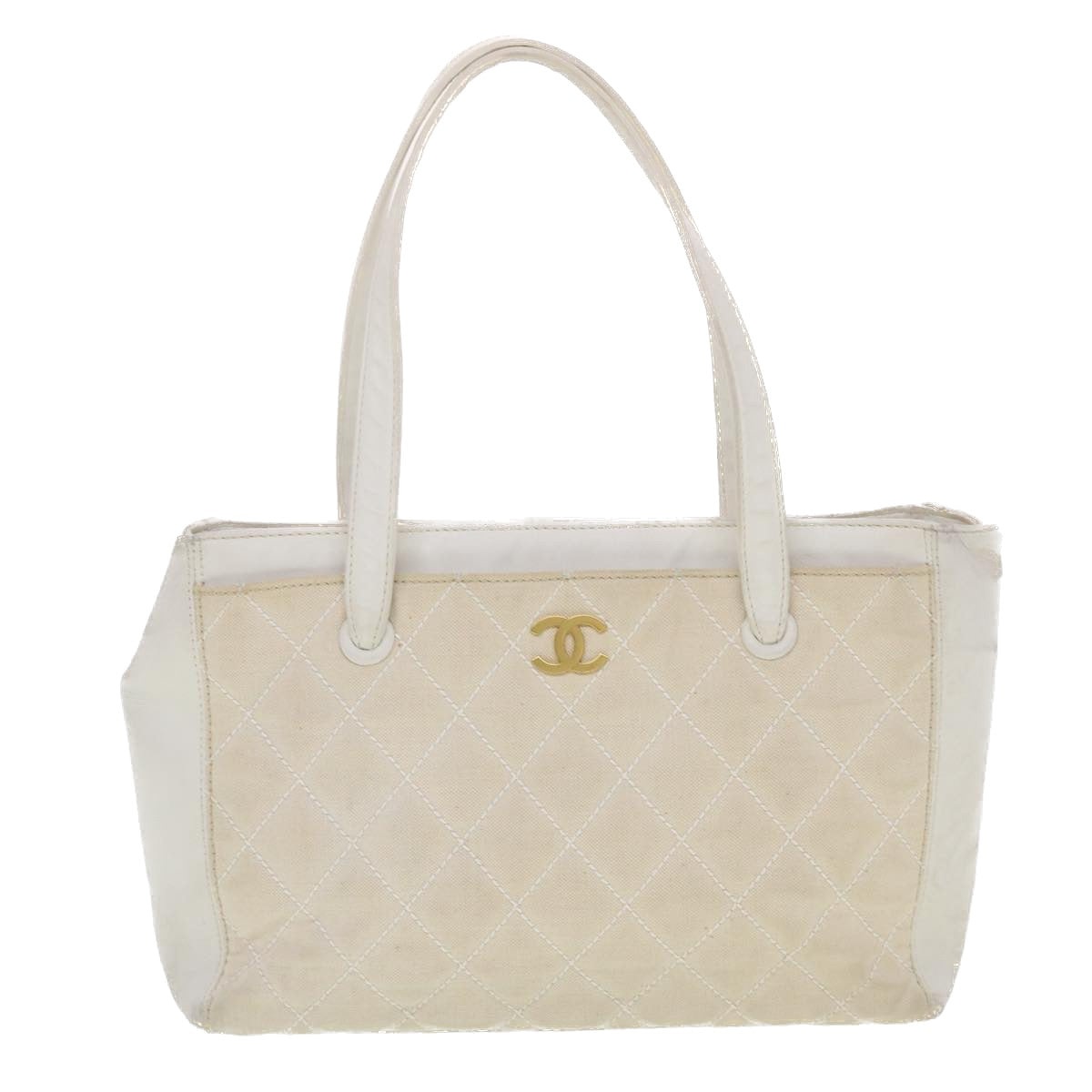 CHANEL Matelasse Wild Stitch Tote Bag Canvas Beige CC Auth 43309