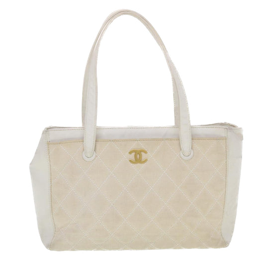 CHANEL Matelasse Wild Stitch Tote Bag Canvas Beige CC Auth 43309