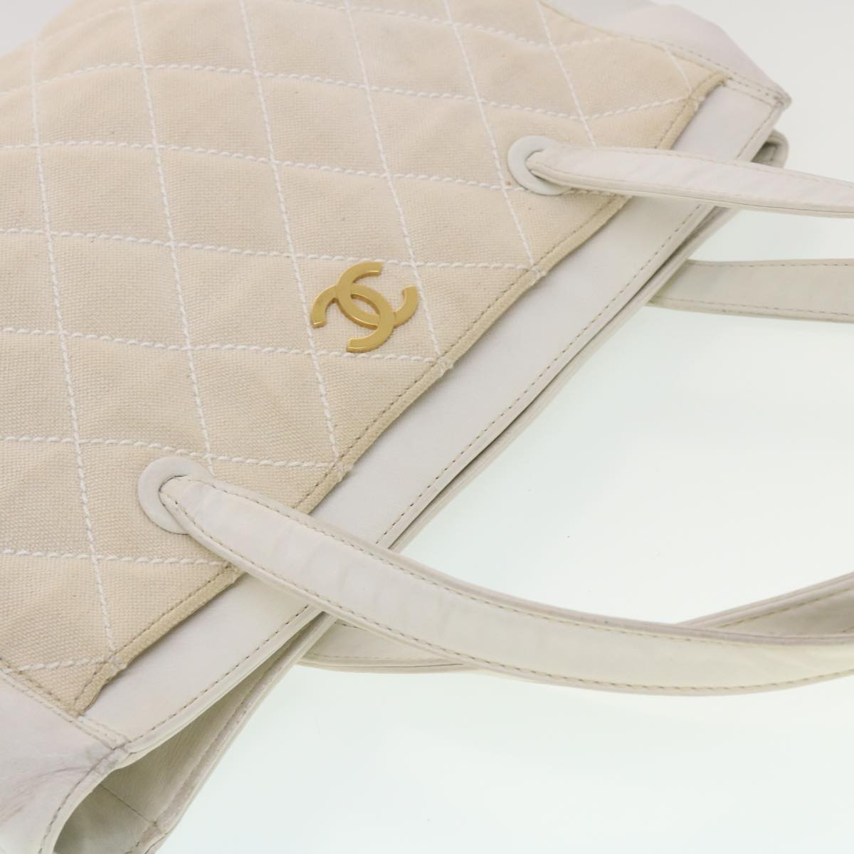 Top Quality Chanel Matelasse Wild Stitch Tote Bag Canvas Beige CC Auth 43309