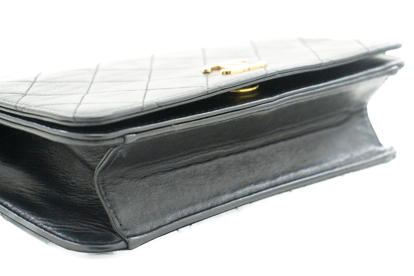 CHANEL Full Flap Chain Shoulder Bag Clutch Black Quilted Lambskin