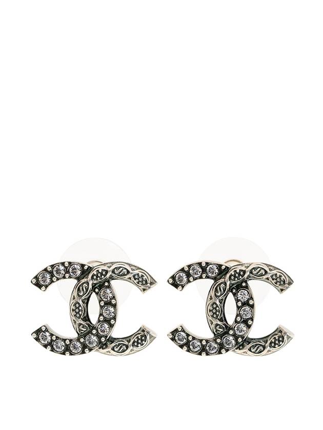CC Logo Vintage Crystal Earrings Silver Chanel