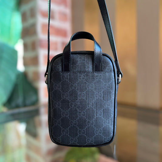 GUCCI Retro G Bag Mini Black GG Supreme Monogram Azalea Calfskin Crossbody Bag