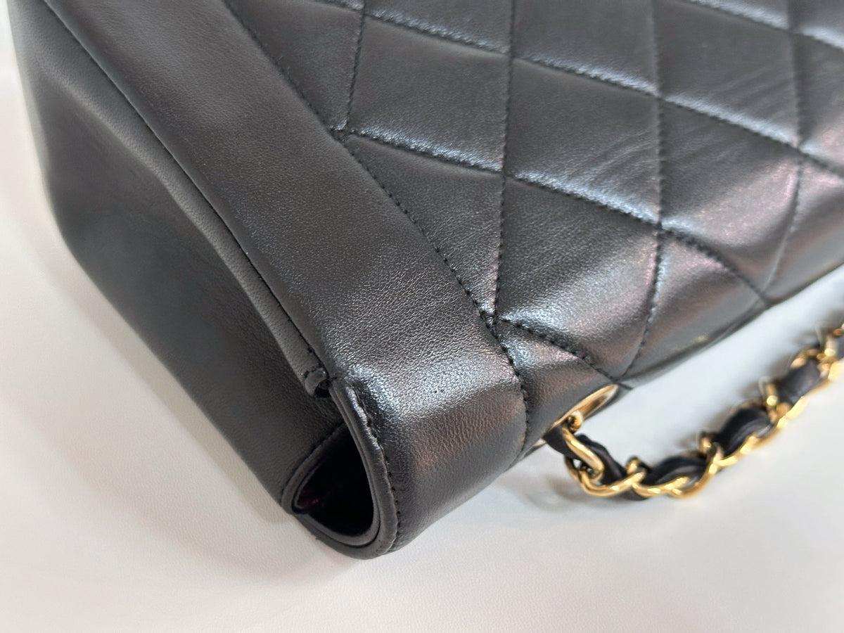 Chanel Small Vintage Diana Lambskin Should Flap Bag Black 3541 holo card