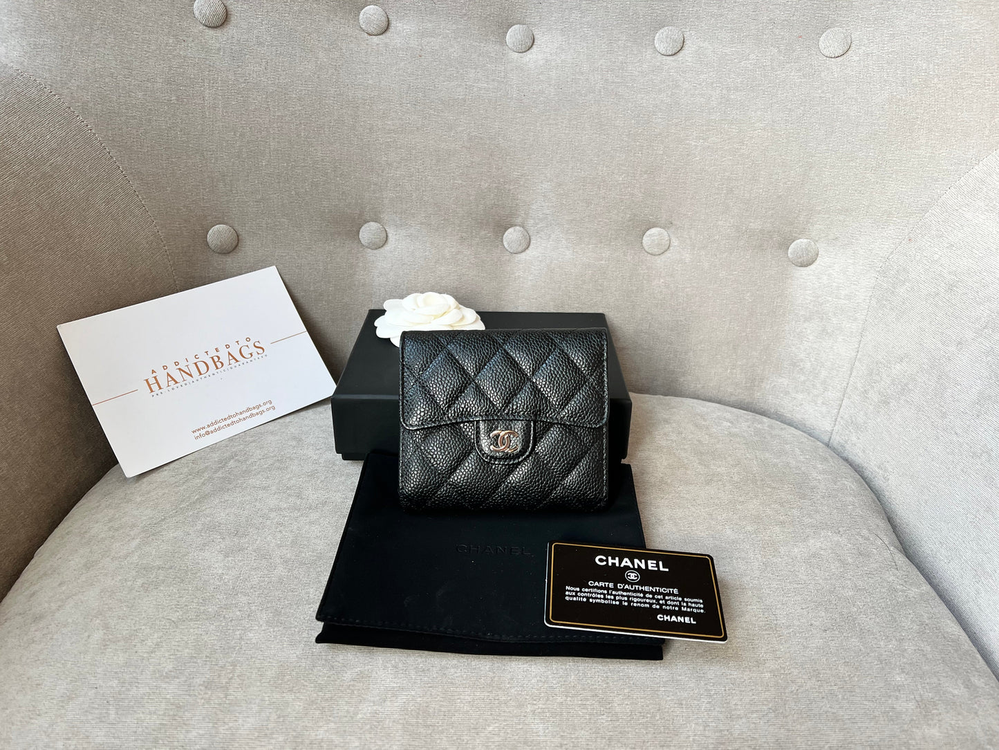 Chanel Black Caviar Classic Small Flap Wallet with Silver Hardware