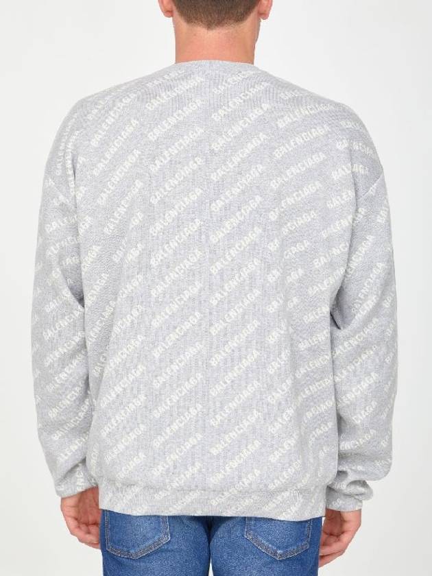 Luxury Balenciaga  Wool Over Logo Pattern Knit Sweatshirt Grey