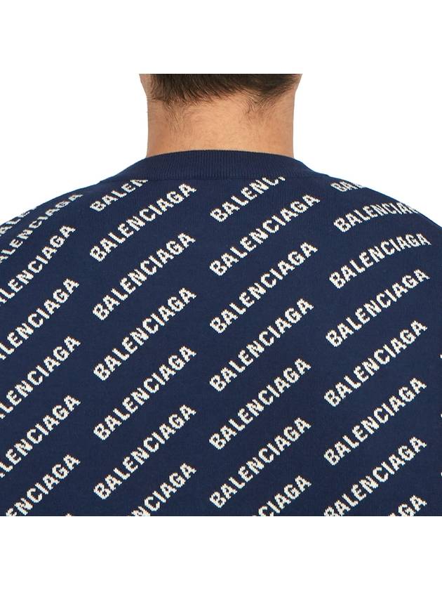 Luxury Balenciaga  Allover Logo Crew Sweatshirt Navy