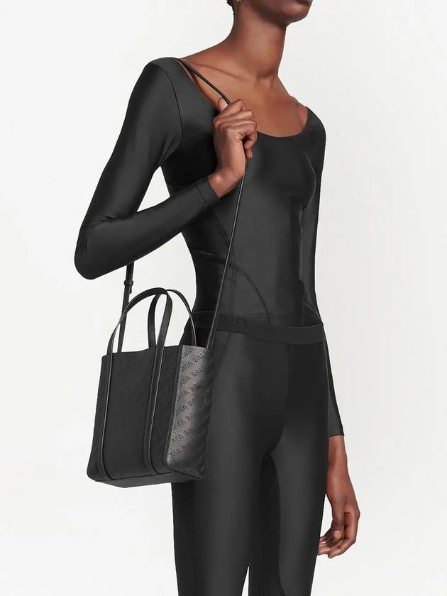 Luxury Balenciaga  Everyday All Over Logo Leather Tote Back Black