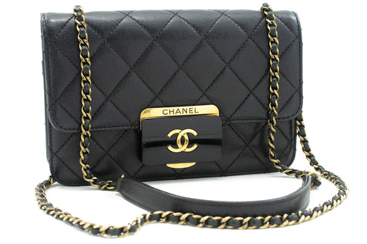CHANEL Mini Calfskin Chain Shoulder Bag Black Quilted Flap Leather