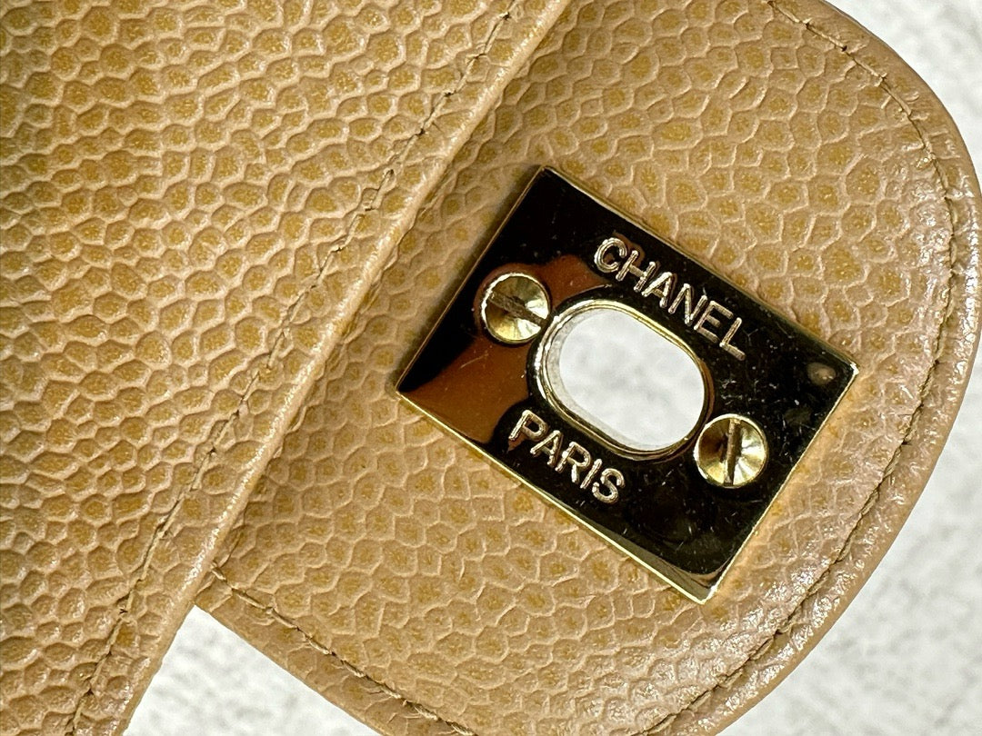 Chanel Medium Caviar Quilted Double Flap Beige Bag 866 Holo