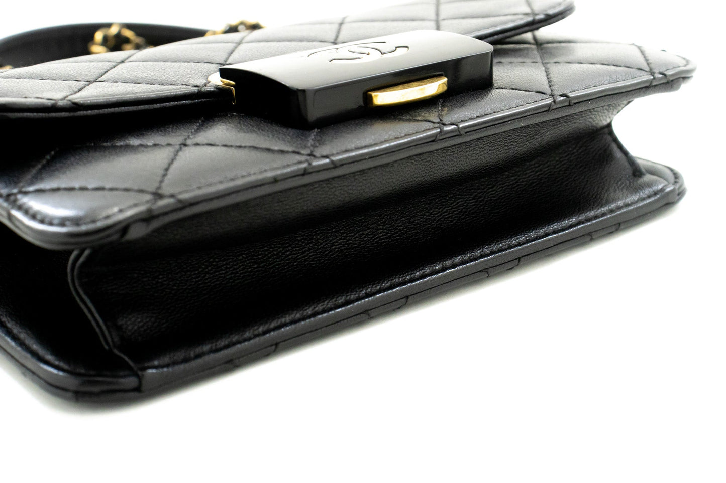 CHANEL Mini Calfskin Chain Shoulder Bag Black Quilted Flap Leather