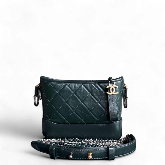 Chanel Gabrielle Small - Quilted Calfskin Dark Green Gold Hardware Series 26