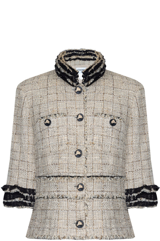CHANEL 2010 Ruffles Collar Jacket Beige