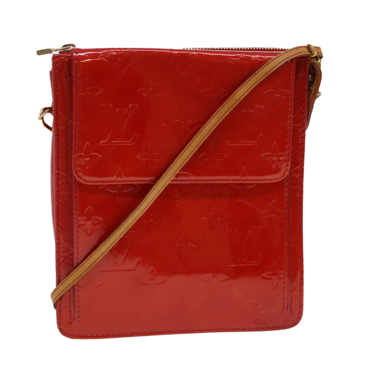 LOUIS VUITTON Monogram Vernis Motto Accessory Pouch Red M91137 LV Auth 44602