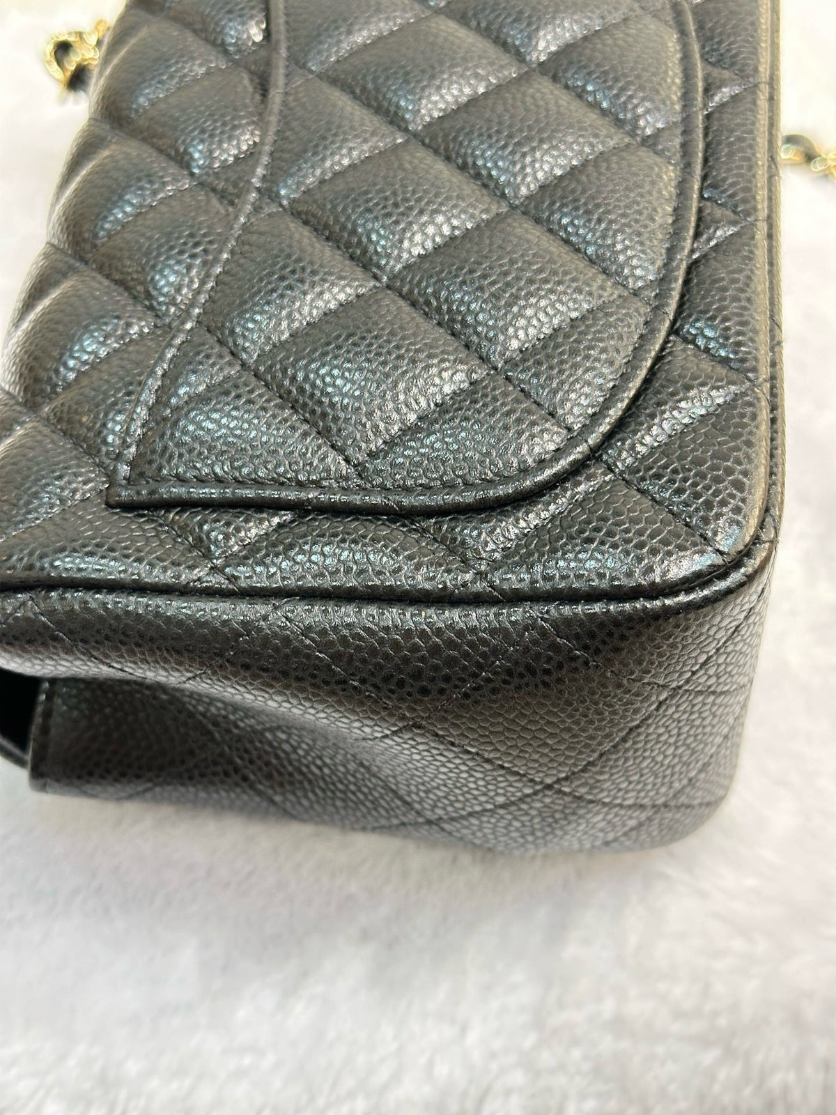 Chanel Mini Square Caviar Flap Bag Black GHW 25 holo card (Chain short than usual)