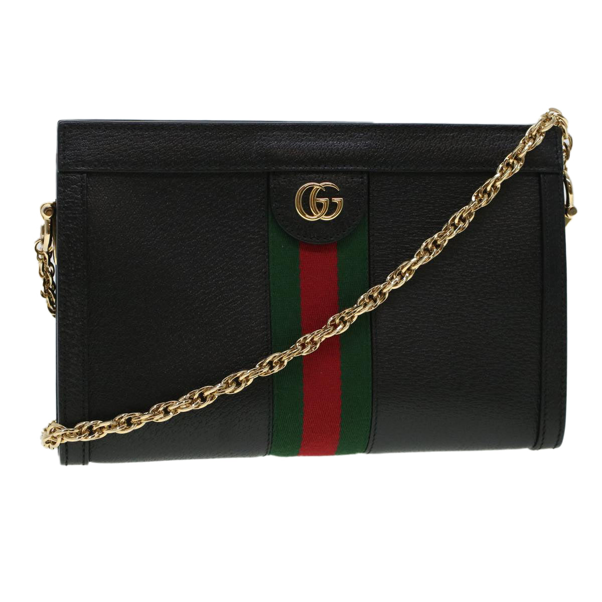 GUCCI Ophdia GG Chain Web Sherry Line Shoulder Bag Black Red 503877  44699A