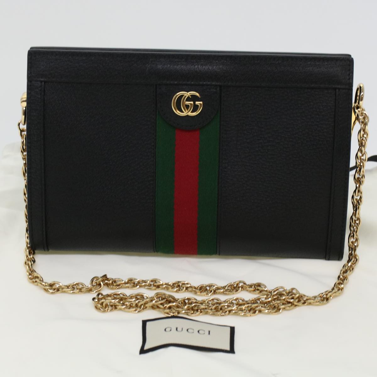 GUCCI Ophdia GG Chain Web Sherry Line Shoulder Bag Black Red 503877  44699A