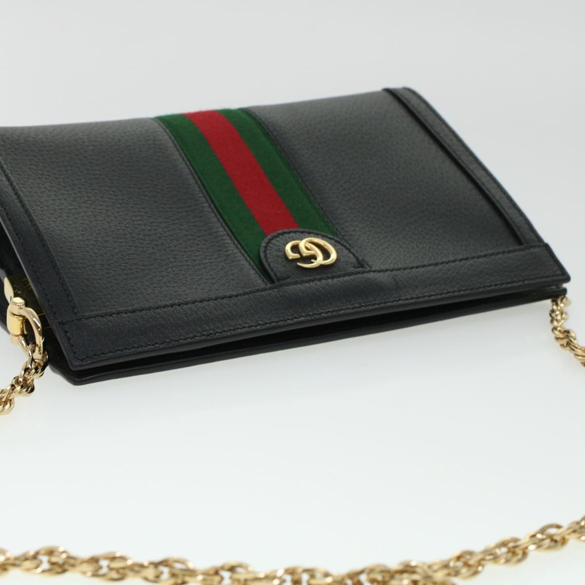 GUCCI Ophdia GG Chain Web Sherry Line Shoulder Bag Black Red 503877  44699A