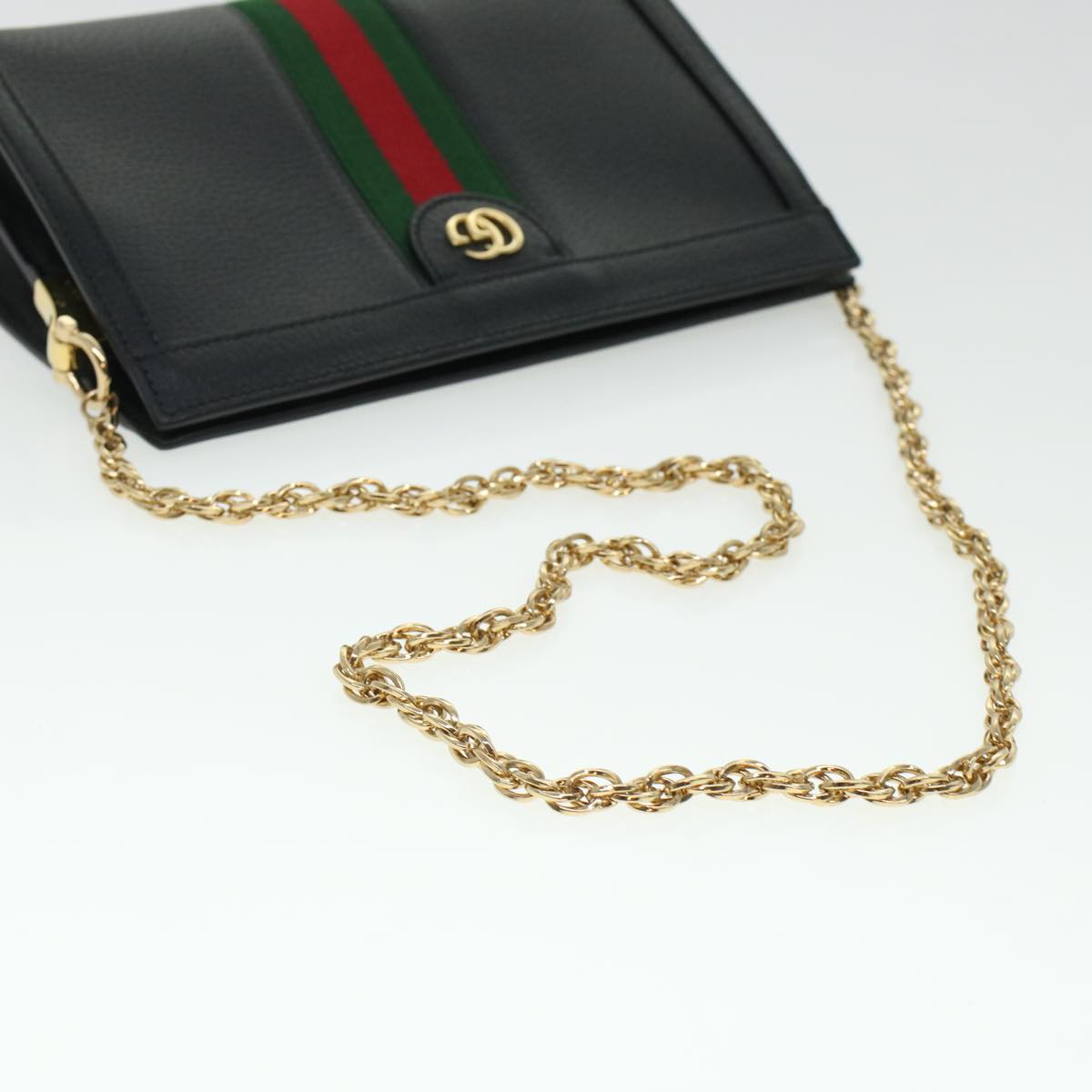 GUCCI Ophdia GG Chain Web Sherry Line Shoulder Bag Black Red 503877  44699A