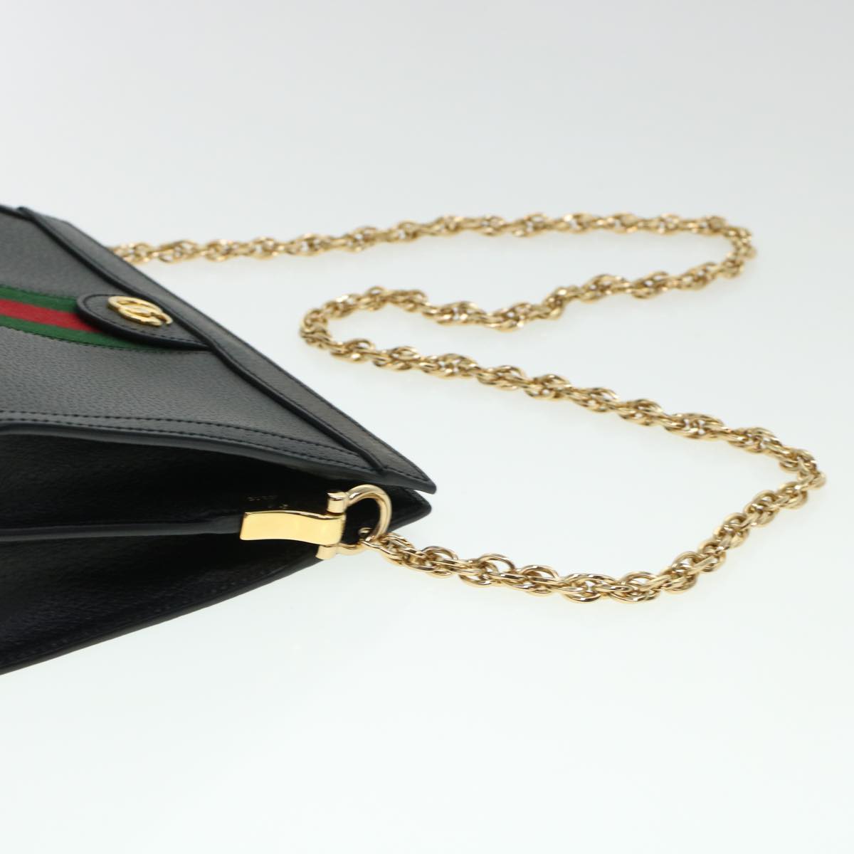 GUCCI Ophdia GG Chain Web Sherry Line Shoulder Bag Black Red 503877  44699A