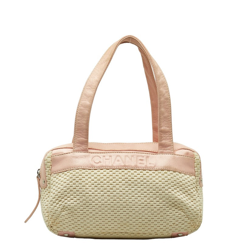 Chanel Logo One-Shoulder Bag Handbag Pink Natural Leather Cotton  CHANEL