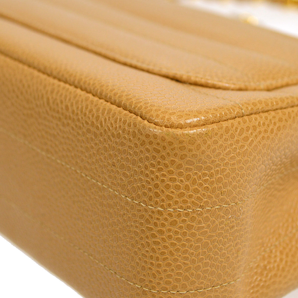 Chanel 1994-1996 Horizontal Stitch Classic Square Flap Mini 17 Beige Caviar